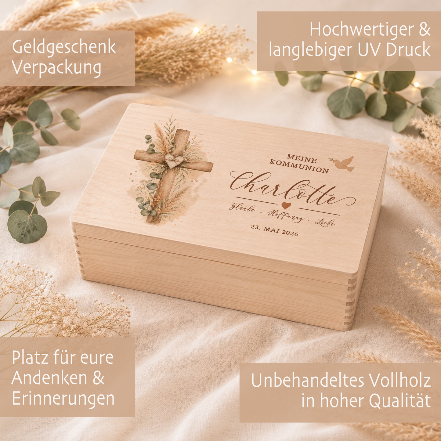 Erinnerungskiste Kommunion mit Namen & Datum | Personalisiertes Kommunionsgeschenk
