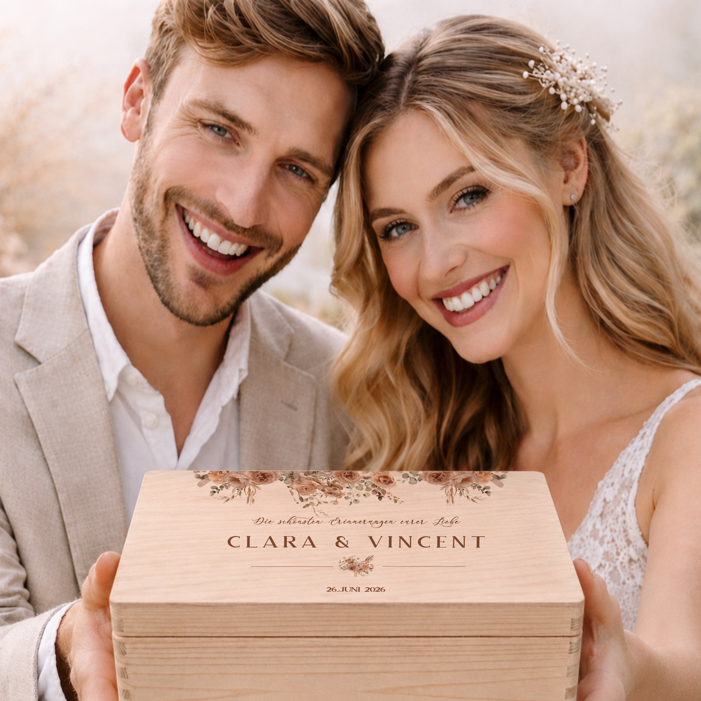 Personalisierte Erinnerungskiste Hochzeit mit Namen & Datum | Hochzeitsgeschenk Brautpaar | Holzbox Hochzeit | Geldgeschenk Hochzeit Liebe