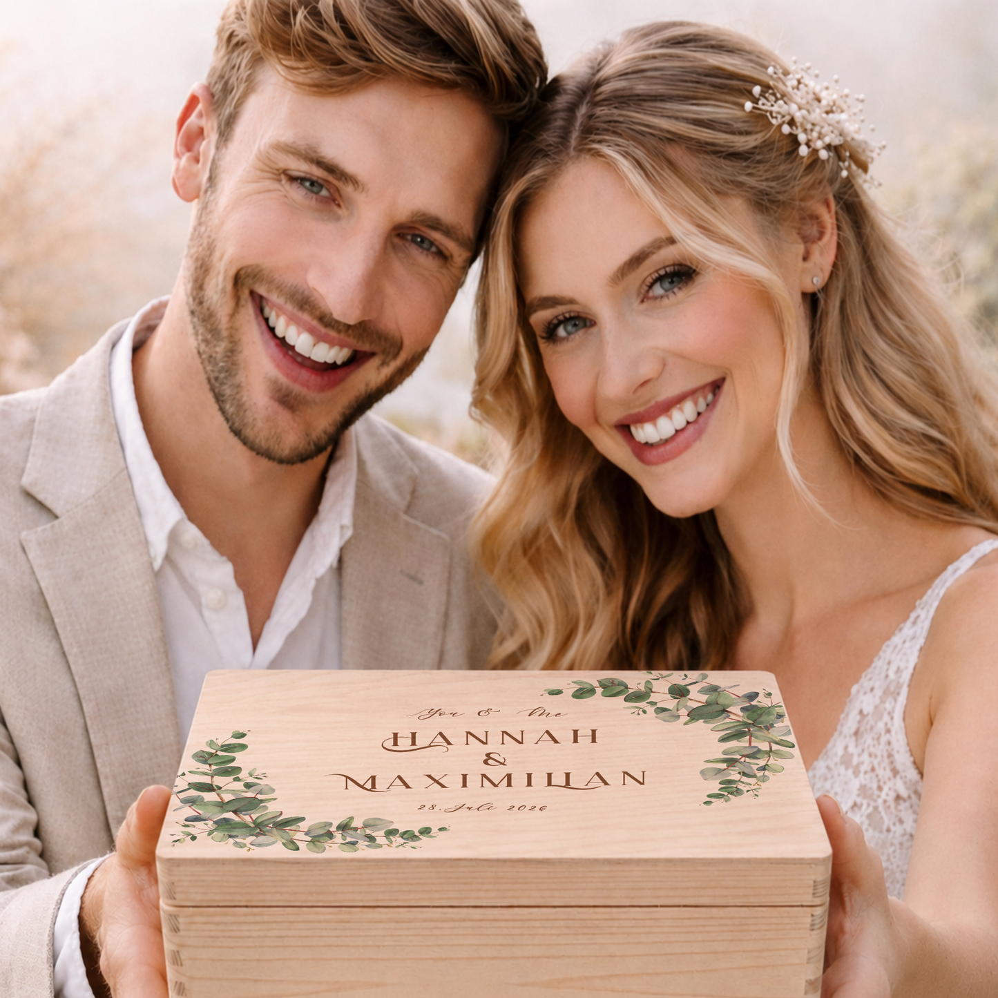 Personalisierte Erinnerungskiste Hochzeit mit Namen & Datum | Hochzeitsgeschenk Brautpaar | Holzbox Hochzeit | Geldgeschenk Hochzeit Liebe