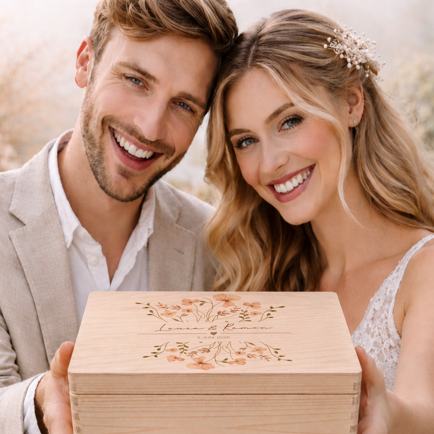 Personalisierte Erinnerungskiste Hochzeit mit Namen & Datum | Hochzeitsgeschenk Brautpaar | Holzbox Hochzeit | Geldgeschenk Hochzeit Liebe