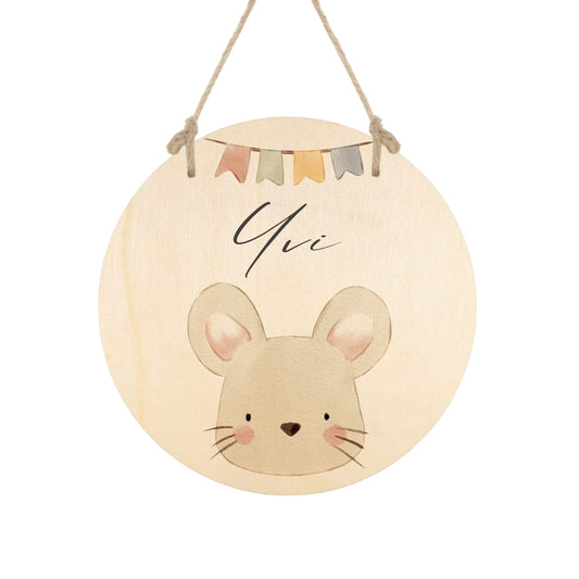 Personalisiertes Türschild aus Holz für das Kinderzimmer, Motiv: Maus
