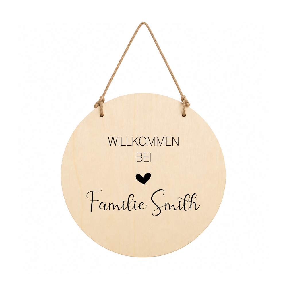 Personalisierte Fußmatte & Türschild aus Holz – Willkommen bei Familie