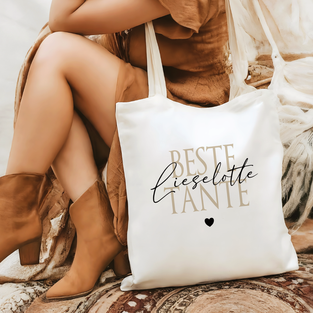Personalisierter Stoffbeutel, 3 Motive: Beste Tante, Beste Patentante, Wunschtext