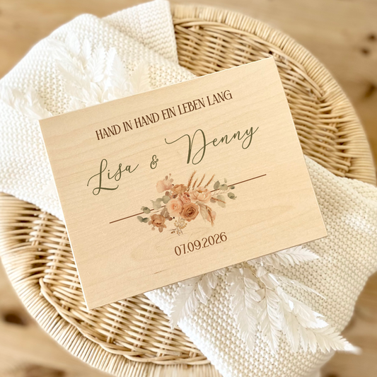 Personalisierte florale Erinnerungskiste zur Hochzeit, Holzbox als Geschenk für das Brautpaar, Hochzeitsgeschenk