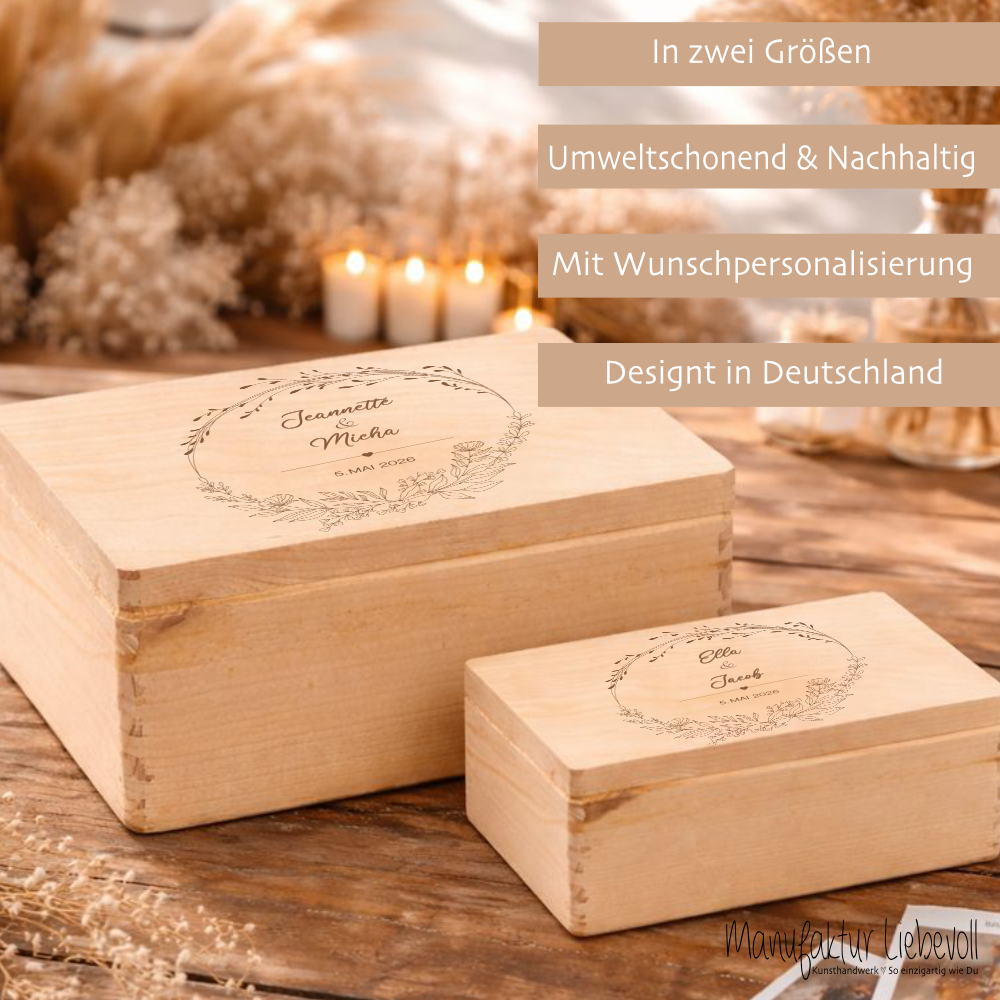 Personalisierte Erinnerungskiste zur Hochzeit, Holzbox als Geschenk für das Brautpaar, Hochzeitsgeschenk