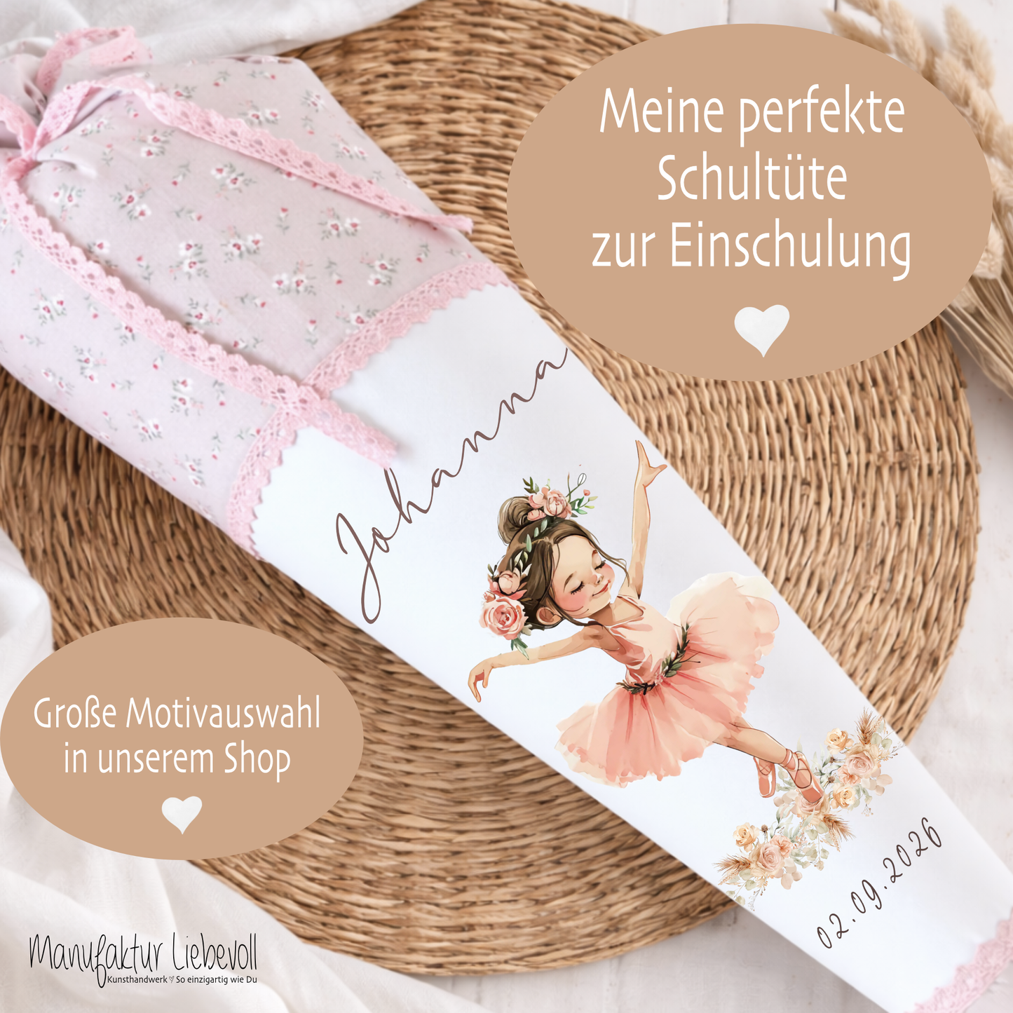 Schultüte Mädchen Personalisiert Schultüte Stoff Ballett Zuckertüte Mädchen Schultüte Ballerina Einschulung Stoff Tänzerin Schultüte
