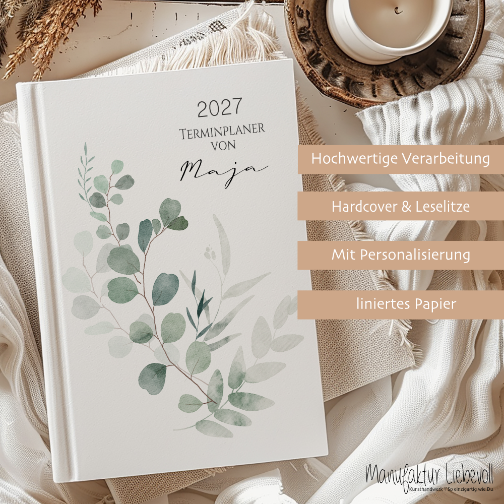 Personalisierter Terminplaner 2027 Din A5 | Hardcover Buchkalender mit Name | Florales & Boho Design