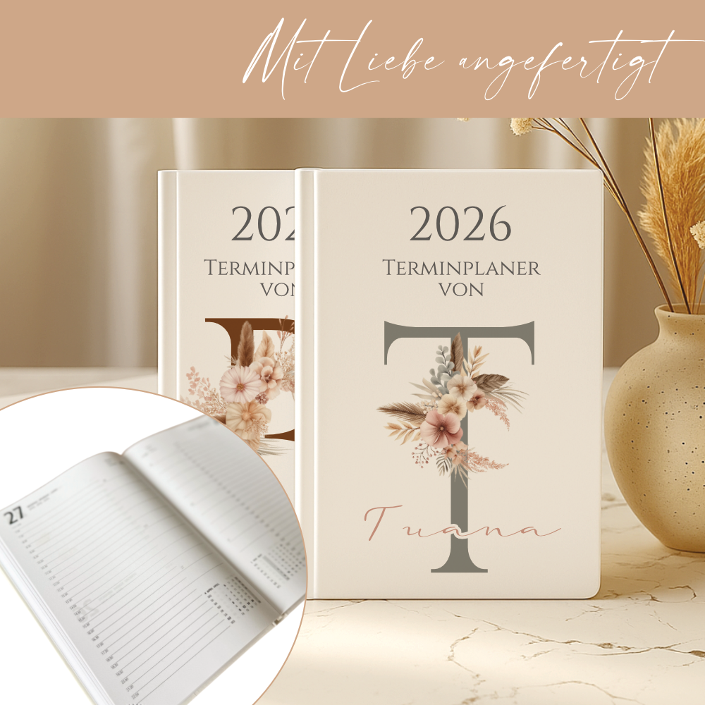 Personaliserter Buchkalender 2026 Din A5 | Hardcover Terminplaner mit Name | Wochenplaner Weiß