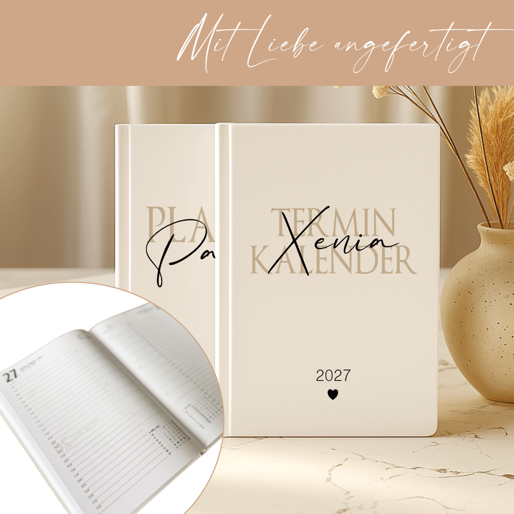 Personalisierter Terminplaner 2027 Din A5 | Hardcover Buchkalender mit Name | Weißes Cover, Modernes Design