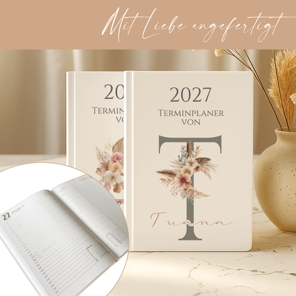 Personaliserter Buchkalender 2027 Din A5 | Hardcover Terminplaner mit Name | Wochenplaner Weiß