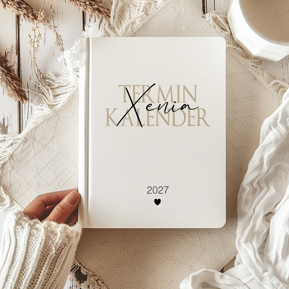 Personalisierter Terminplaner 2027 Din A5 | Hardcover Buchkalender mit Name | Weißes Cover, Modernes Design