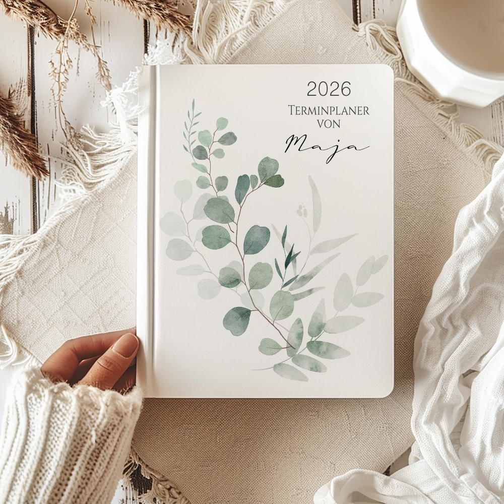 Personalisierter Terminplaner 2026 Din A5 | Hardcover Buchkalender mit Name | Florales & Boho Design