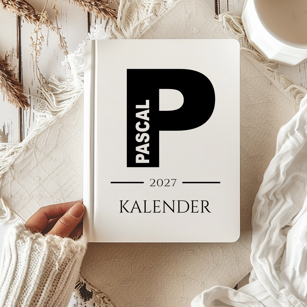 Personalisierter Terminplaner 2027 Din A5 | Minimalistischer Buchkalender mit Name | Weißes Hardcover – Manufaktur Liebevoll