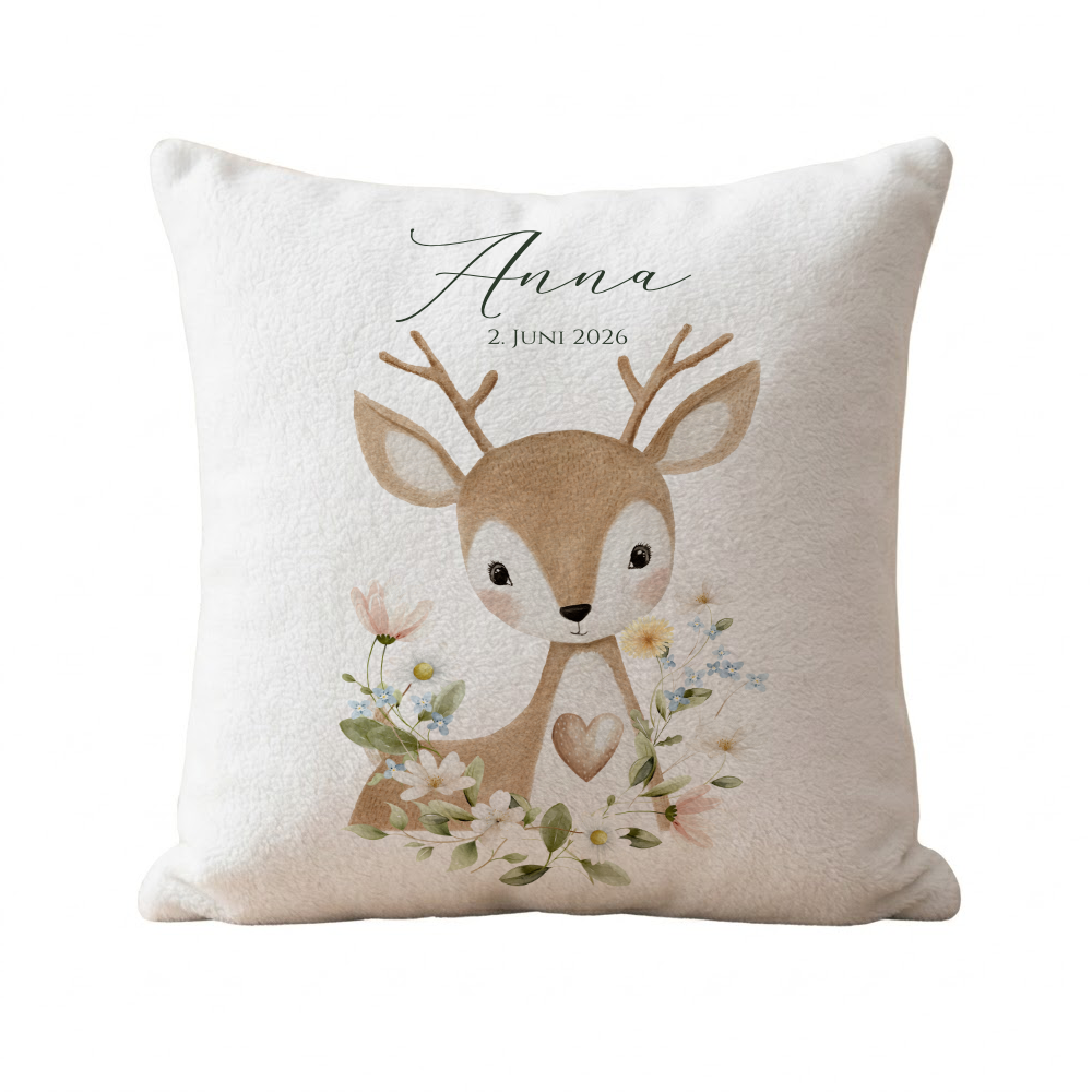 Personalisierte Kinderkissen mit Namen – Süße Waldtiere Motive im Boho-Stil – Flauschiges Kuschelkissen inkl. Füllung zur Geburt & Taufe