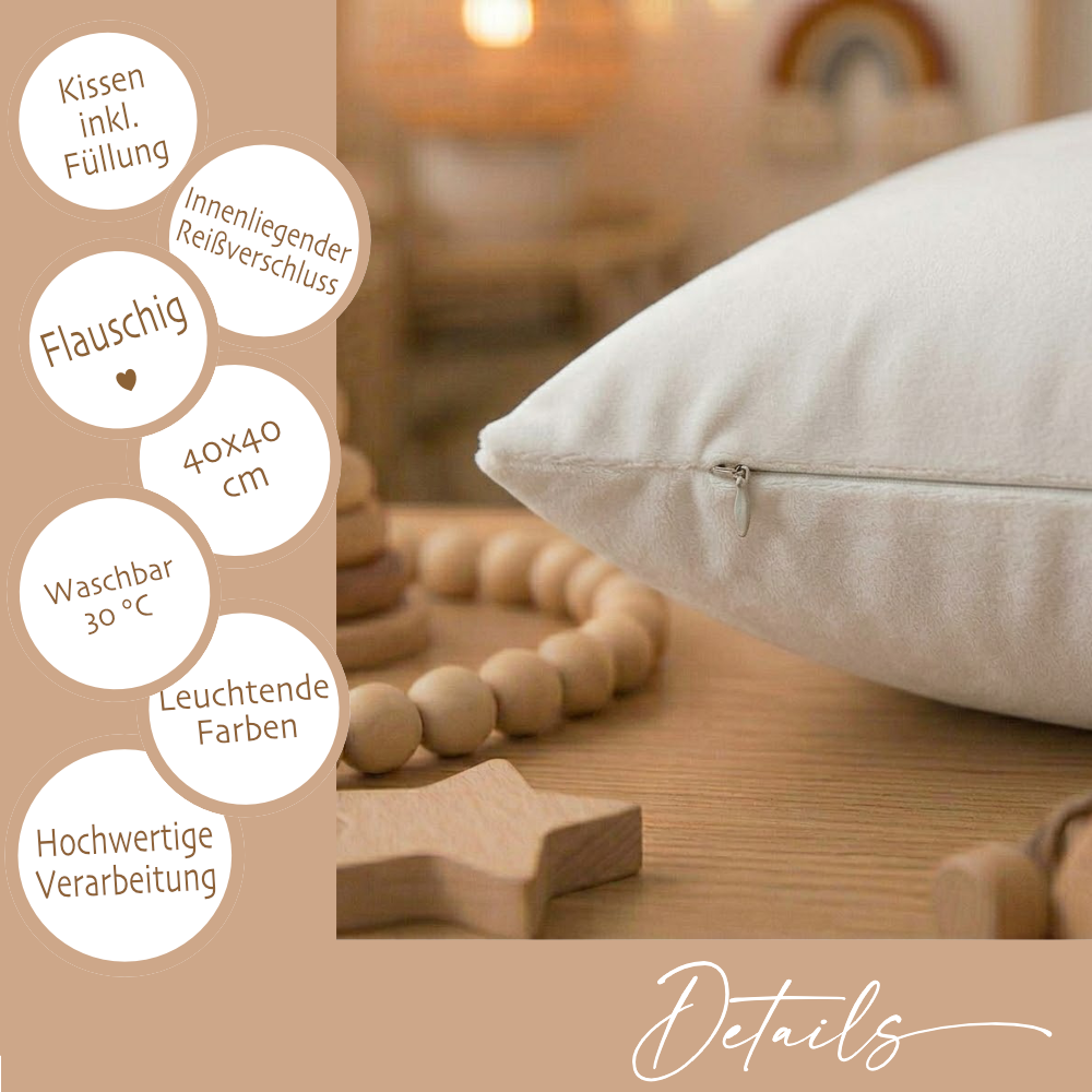 Personalisierte Kinderkissen mit Namen – Süße Waldtiere Motive im Boho-Stil – Flauschiges Kuschelkissen inkl. Füllung zur Geburt & Taufe