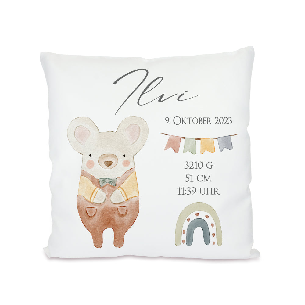 Personalisiertes Kissen für Babys mit Geburtsdaten, Motiv: Maus