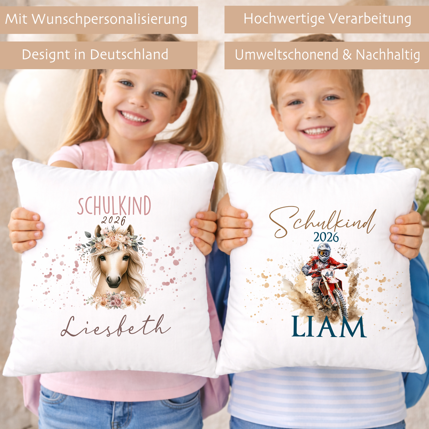 Personalisiertes Kissen zur Einschulung – Schulkind 2026 Geschenk mit Namen