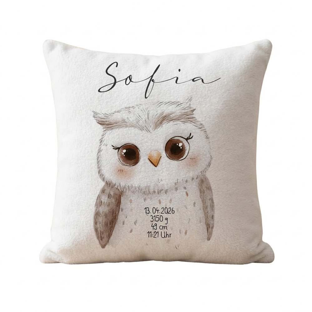 Personalisiertes flauschiges Babykissen mit Geburtsdaten – Waldtiere 40x40cm inkl. Füllung