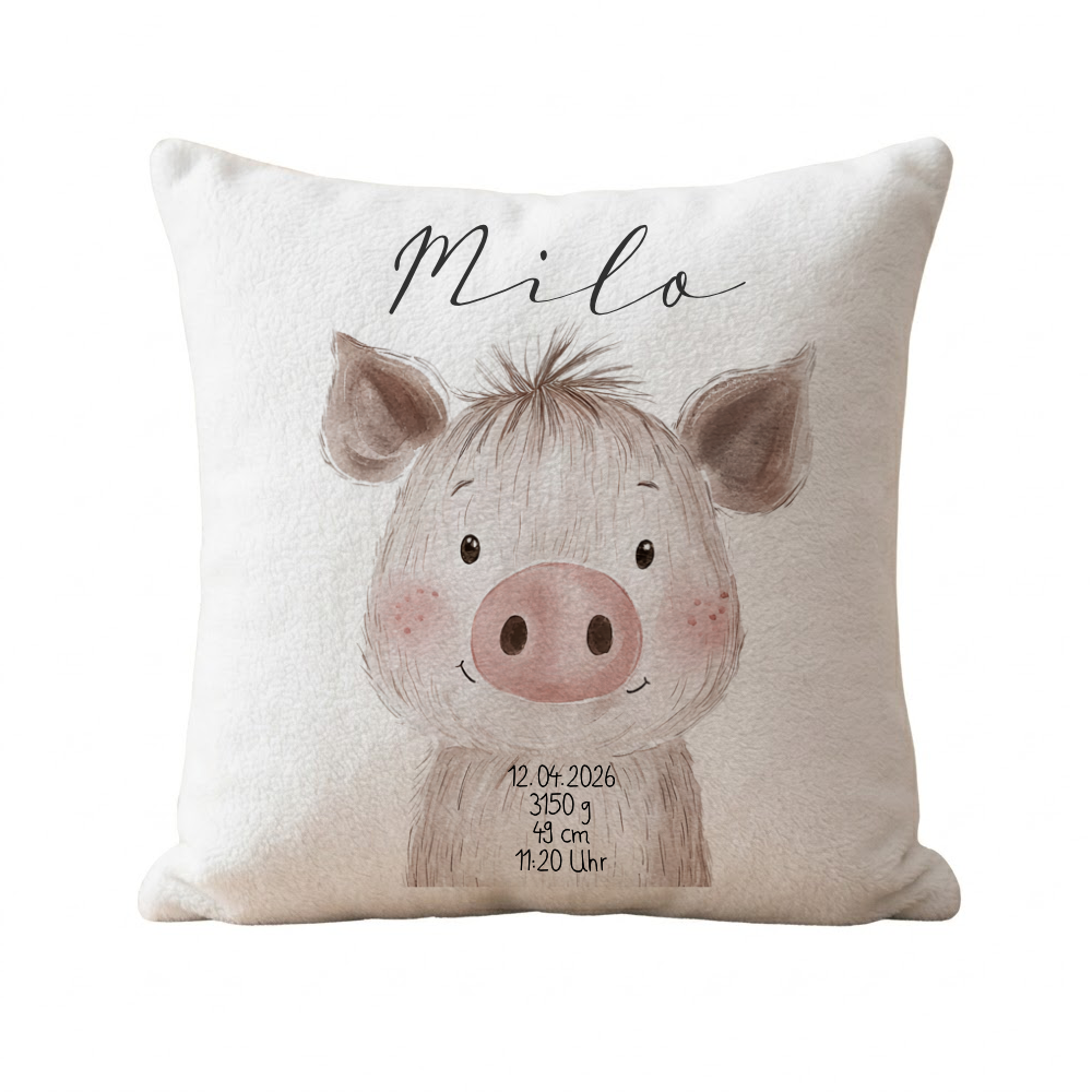 Personalisiertes flauschiges Babykissen mit Geburtsdaten – Waldtiere 40x40cm inkl. Füllung