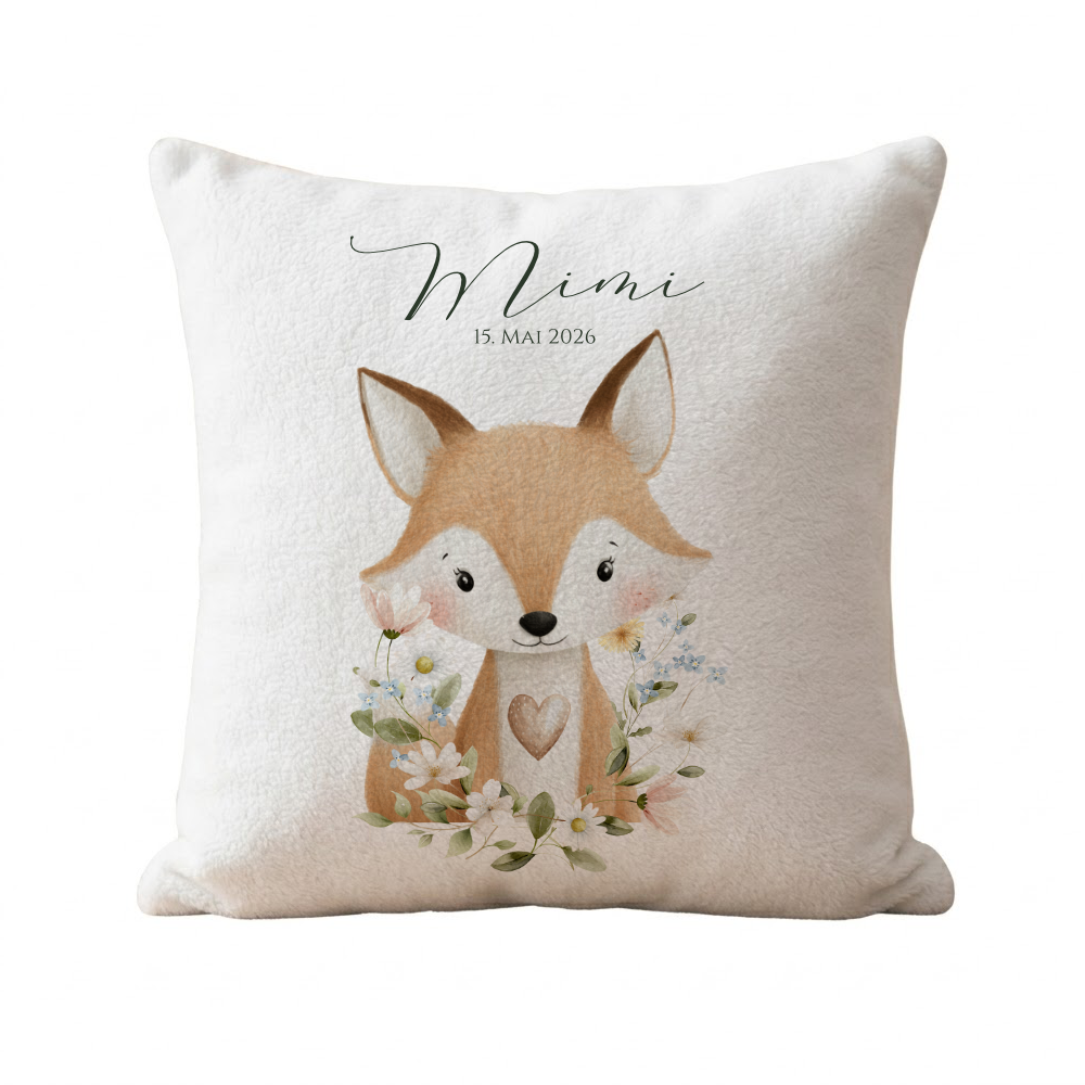 Personalisierte Kinderkissen mit Namen – Süße Waldtiere Motive im Boho-Stil – Flauschiges Kuschelkissen inkl. Füllung zur Geburt & Taufe