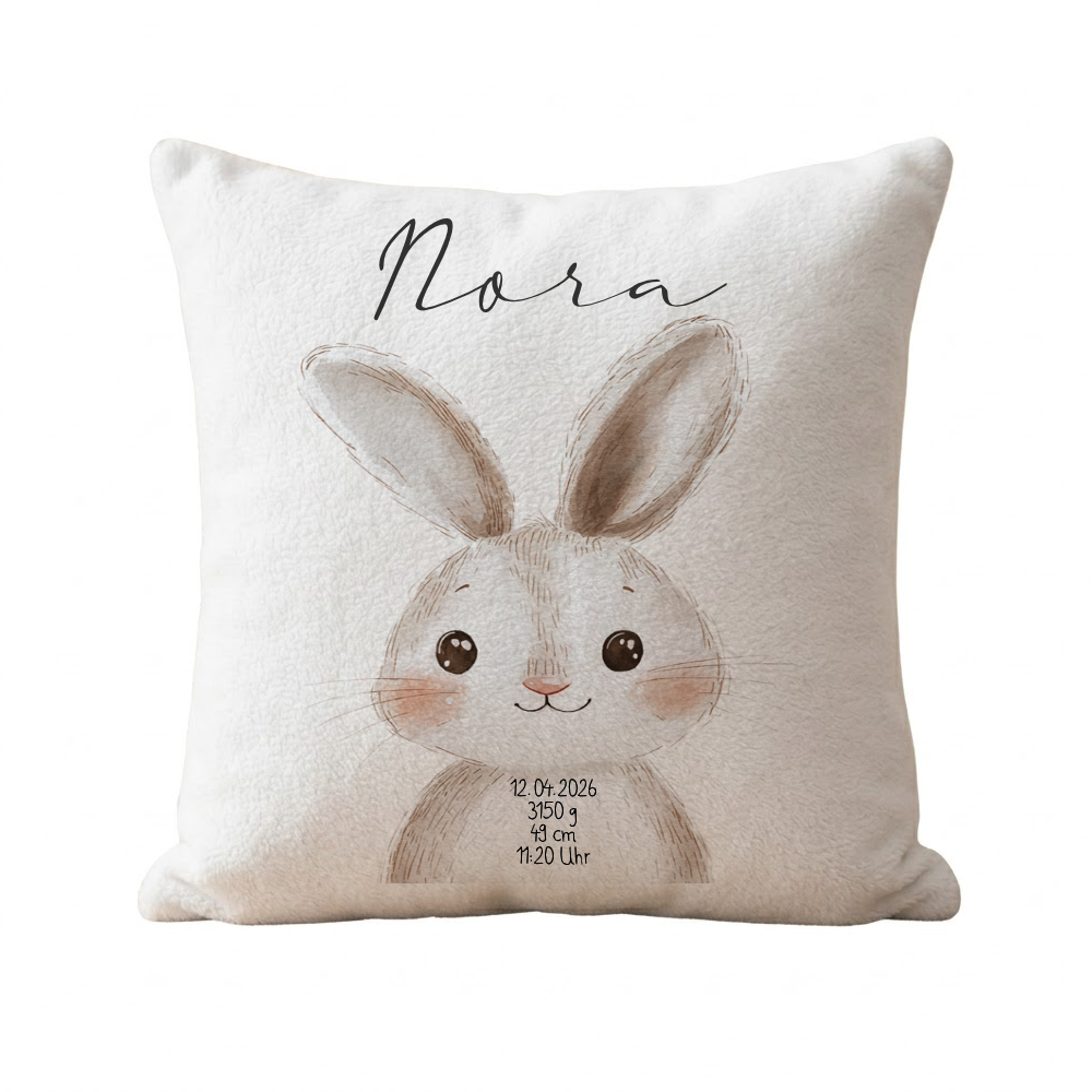 Personalisiertes flauschiges Babykissen mit Geburtsdaten – Waldtiere 40x40cm inkl. Füllung
