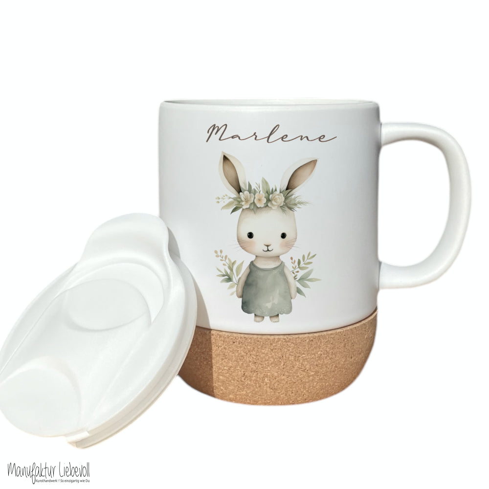 Personalisierte Ostertasse aus Kermik mit Korkboden, 3 Motive zur Auswahl