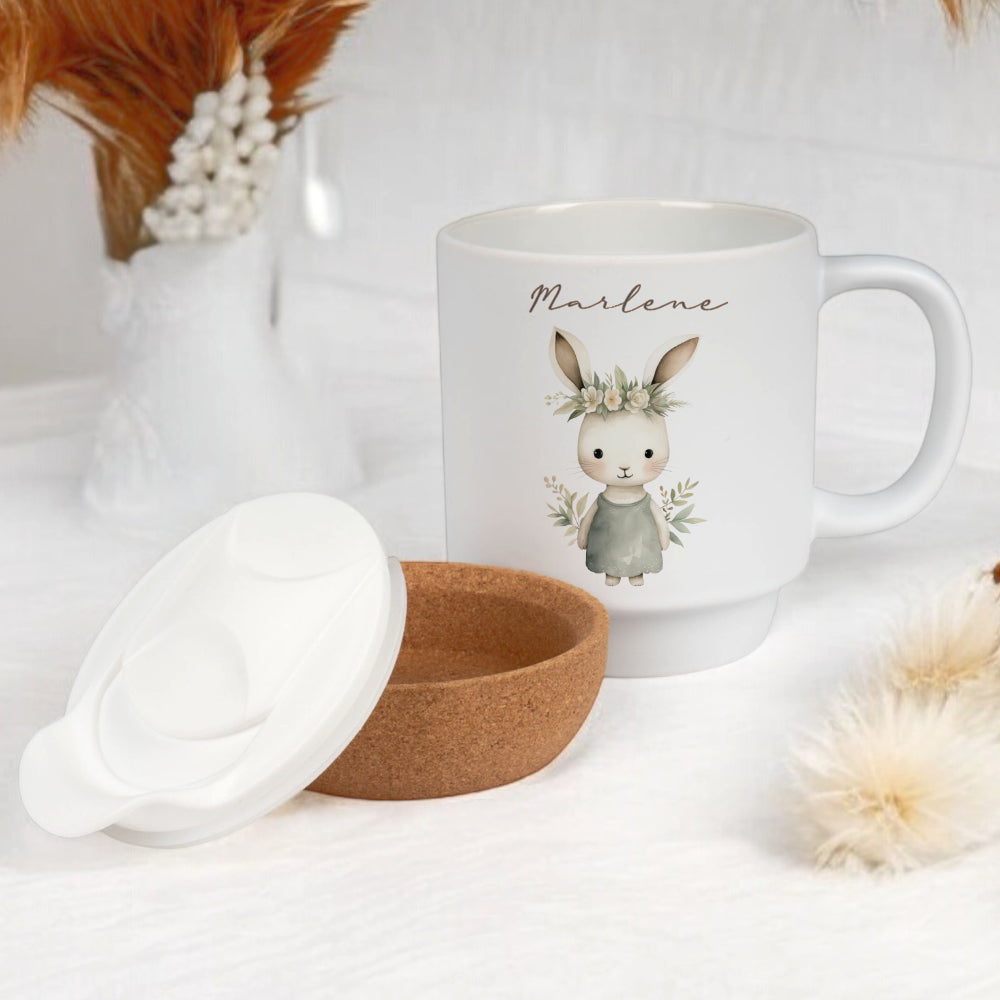 Personalisierte Ostertasse aus Kermik mit Korkboden, 3 Motive zur Auswahl