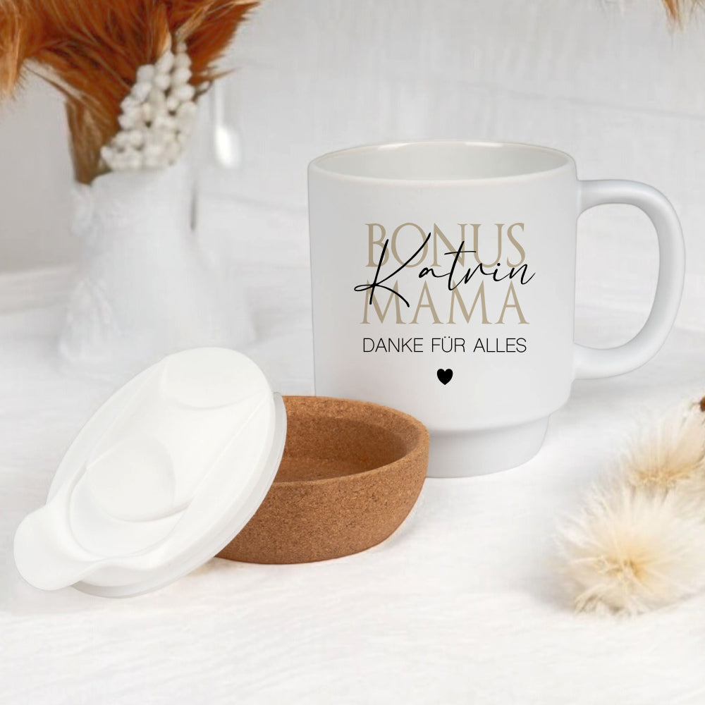 Geschenk Tasse Bonus Mama I Bonus Papa personalisierte Tasse für Stiefmama, Stiefpapa I Wunschtext Tasse mit Namen Geburtstag als Dankeschön