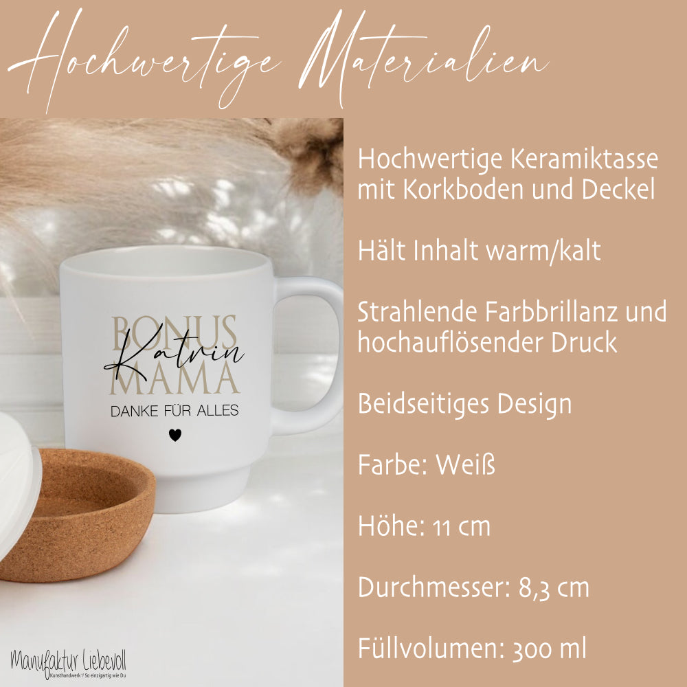 Geschenk Tasse Bonus Mama I Bonus Papa personalisierte Tasse für Stiefmama, Stiefpapa I Wunschtext Tasse mit Namen Geburtstag als Dankeschön