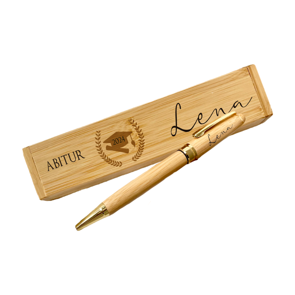 Personalisierten Bambus-Kugelschreiber Mit Samtetui – Individuell Gravierbar, Perfektes Geschenk