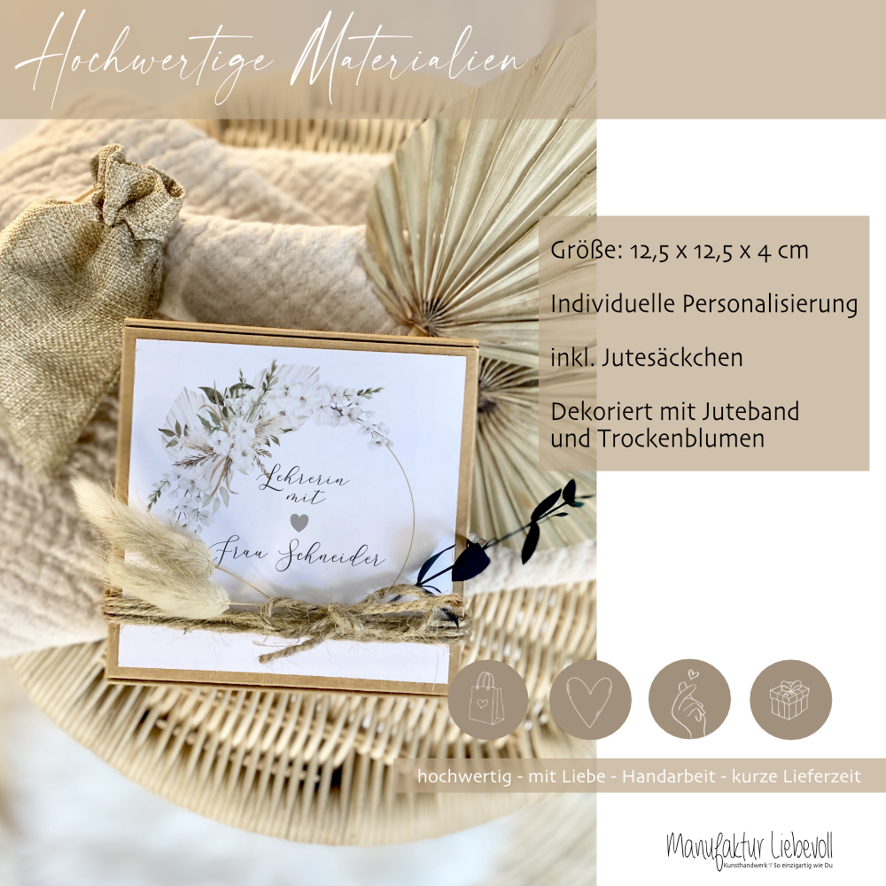 Personalisierte Geschenkbox Lehrerin Geschenk Spruch Blumen Dankeschön Abschluss Geschenk Schüler Grundschule Geschenkidee Abschied Danke Geburtstag Schule