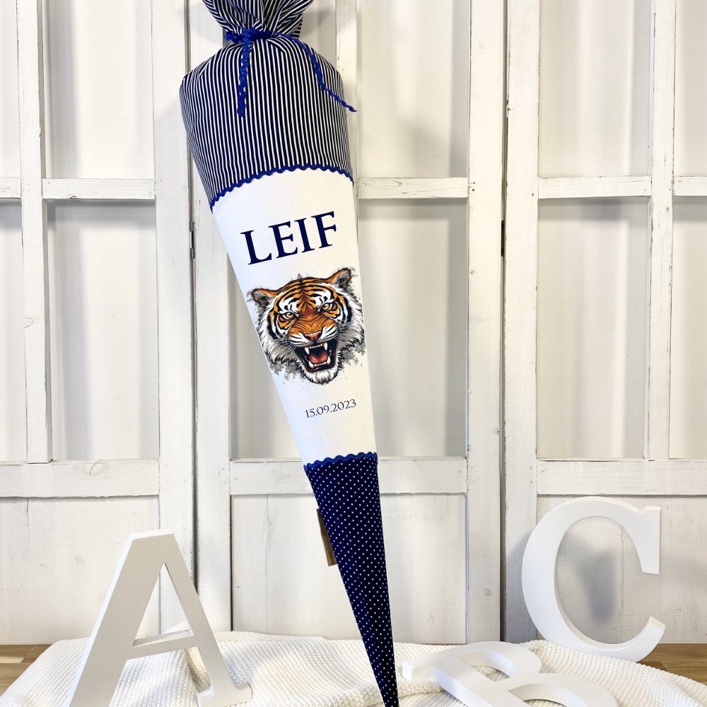 Tiger Schultüte aus Stoff mit Namen personalisiert für Kinder