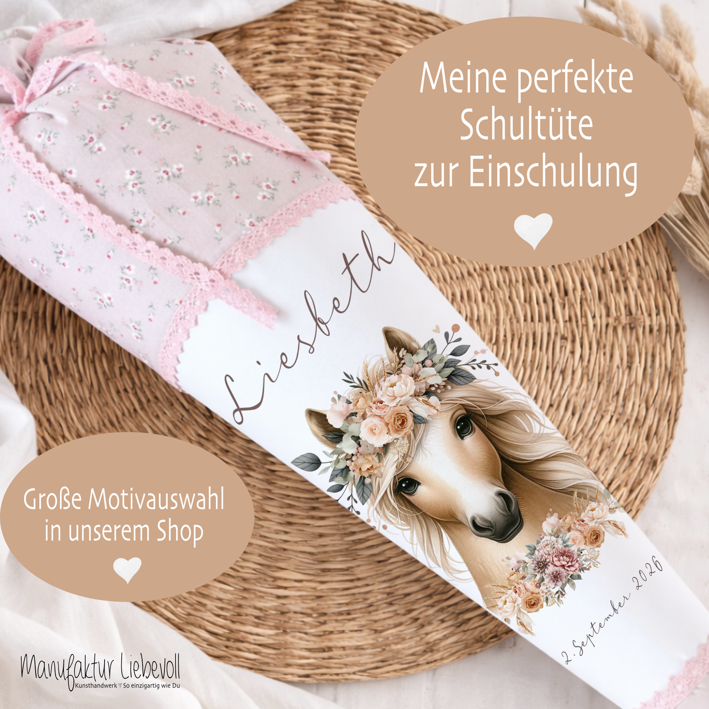 Pferde Schultüte Mädchen Personalisiert Schultüte Zuckertüte Mädchen Schultüte Stoff Zuckertüte Pony Stoffschultüte