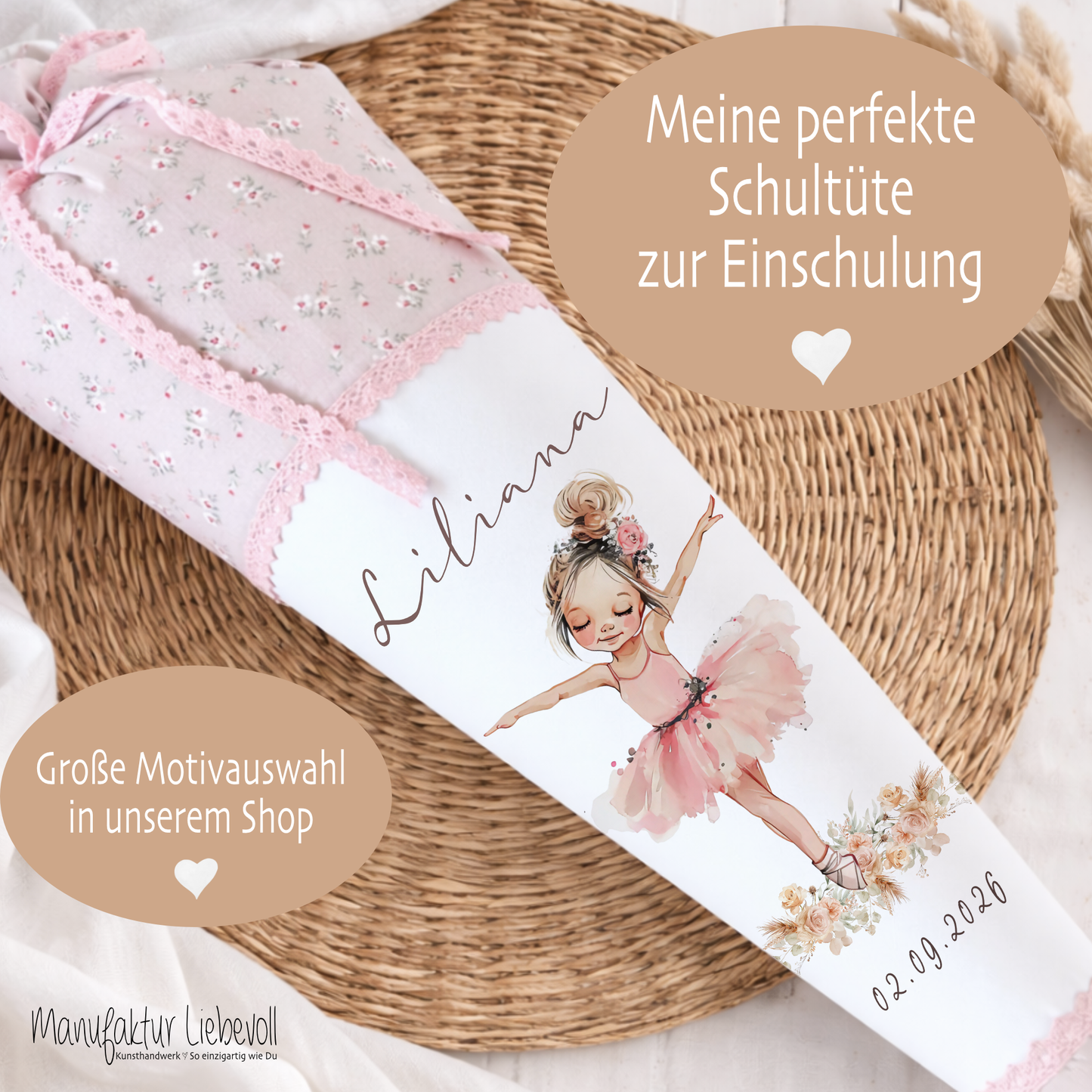 Schultüte Mädchen Personalisiert Schultüte Stoff Ballett Zuckertüte Mädchen Schultüte Tänzerin Einschulung Stoff Ballerina Schultüte