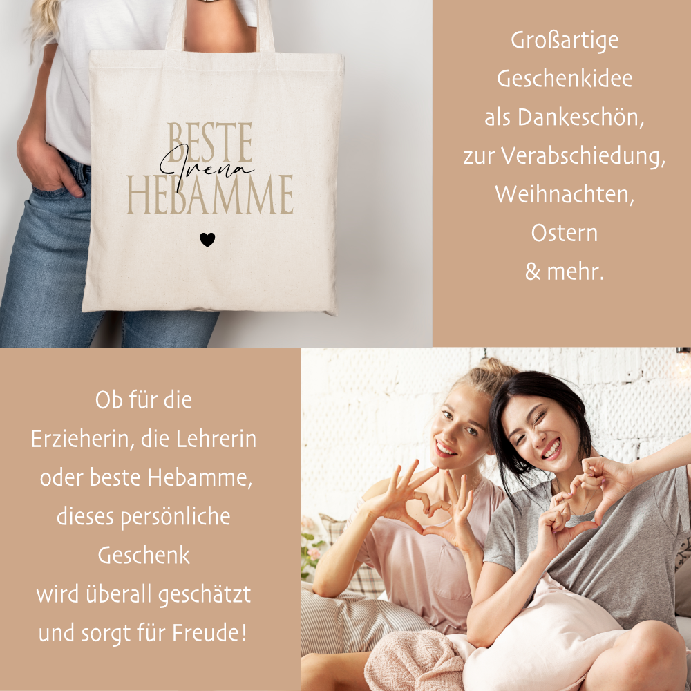 Personalisierter Stoffbeutel, 3 Motive: Beste Erzieherin, Beste Lehrerin, Beste Hebamme