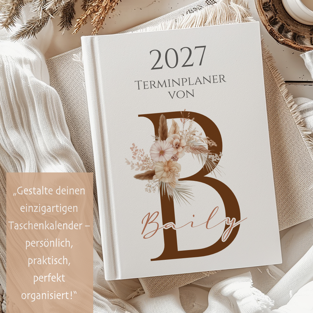 Personaliserter Buchkalender 2027 Din A5 | Hardcover Terminplaner mit Name | Wochenplaner Weiß