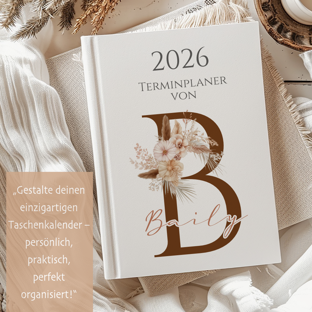 Personaliserter Buchkalender 2026 Din A5 | Hardcover Terminplaner mit Name | Wochenplaner Weiß