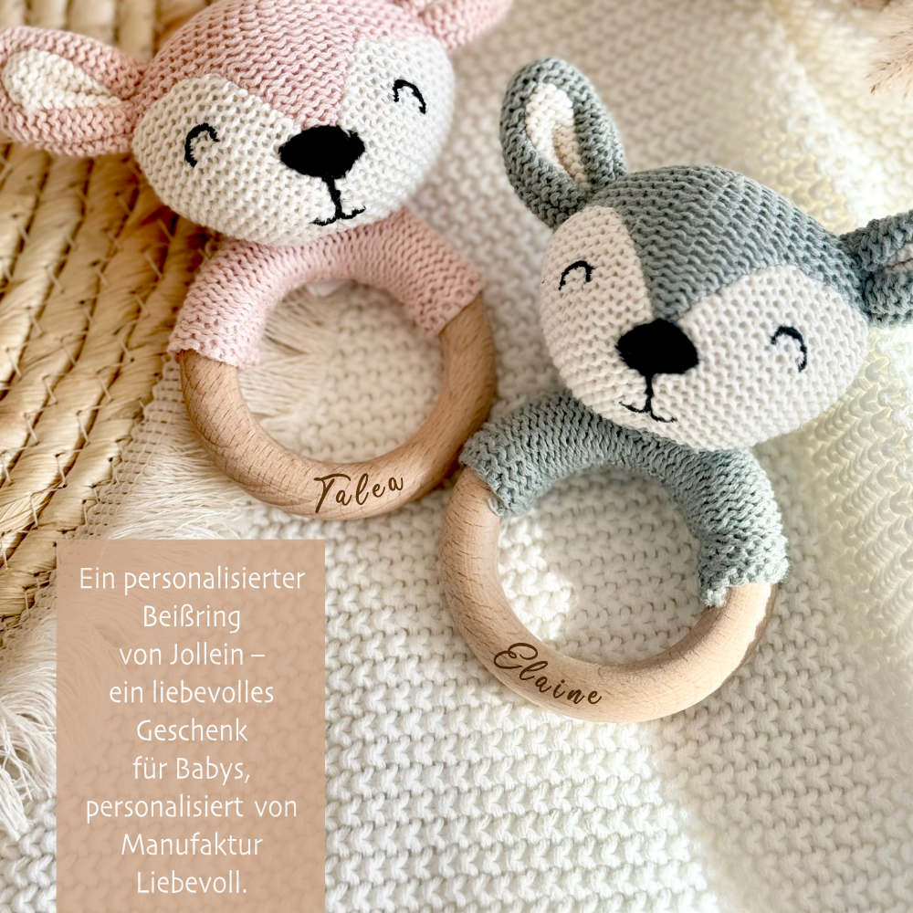 Beißring mit Rassel Personalisiert Baby Greifring Neugeborene