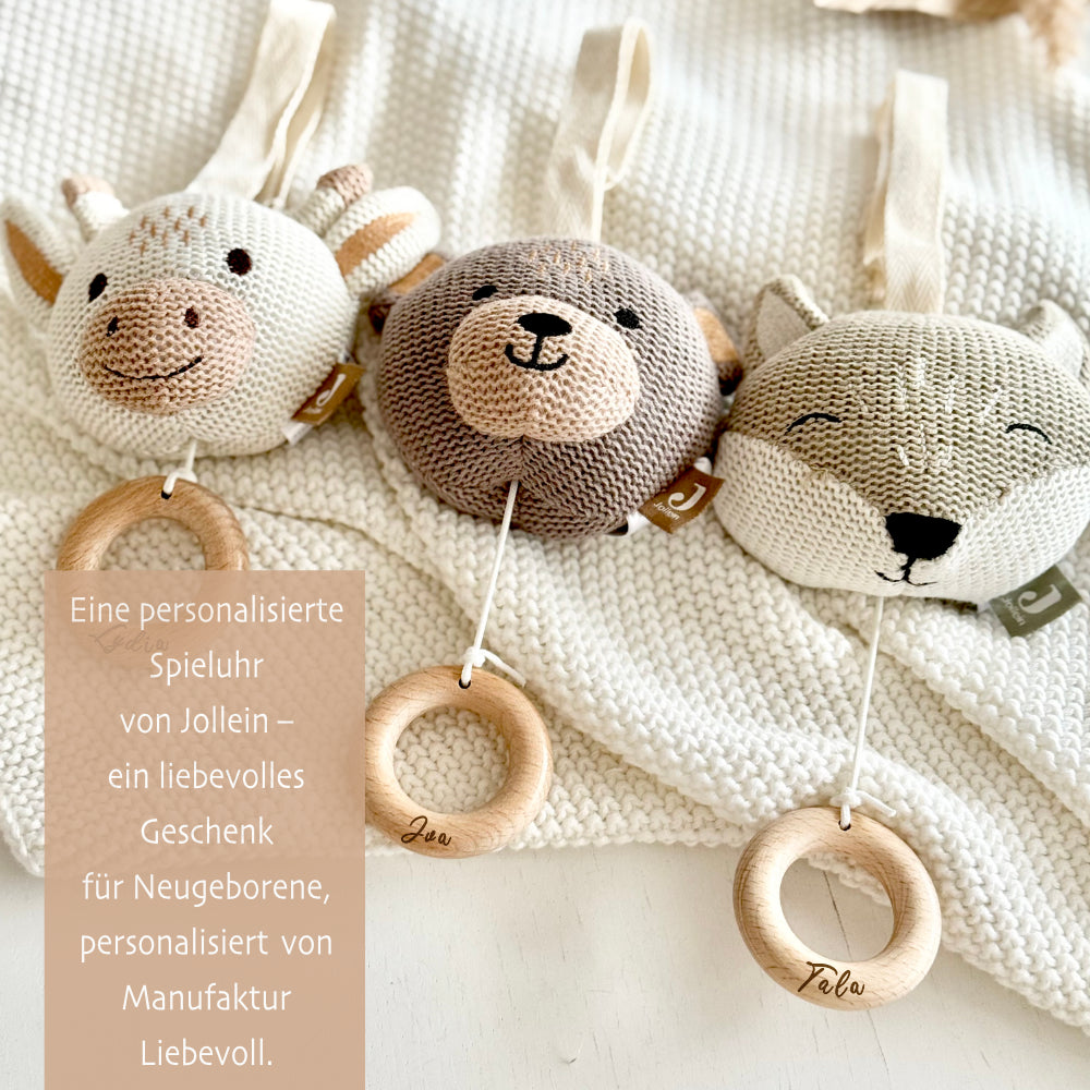 Personalisierte Spieluhr für Babys, Motive: Giraffe, Bär, Fuchs zum Auswählen