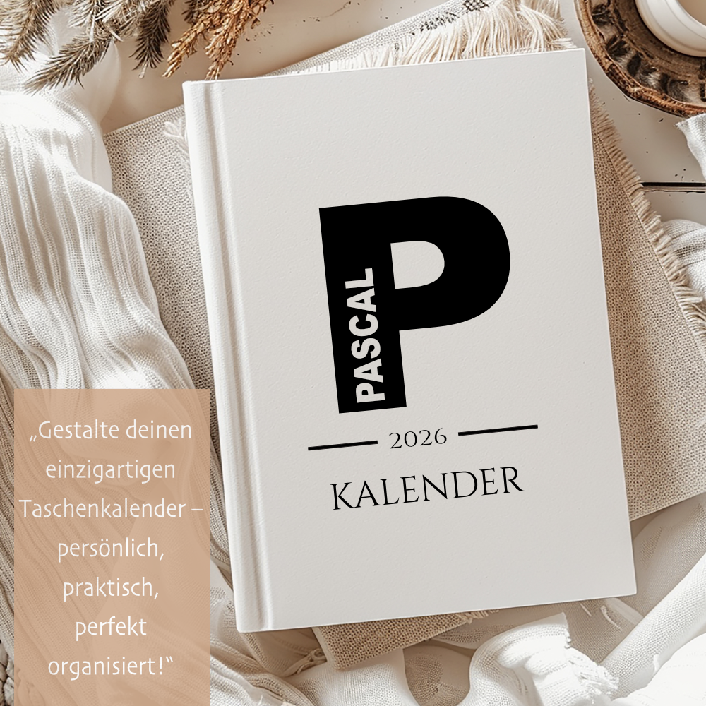 Personalisierter Terminplaner 2026 Din A5 | Minimalistischer Buchkalender mit Name | Weißes Hardcover – Manufaktur Liebevoll
