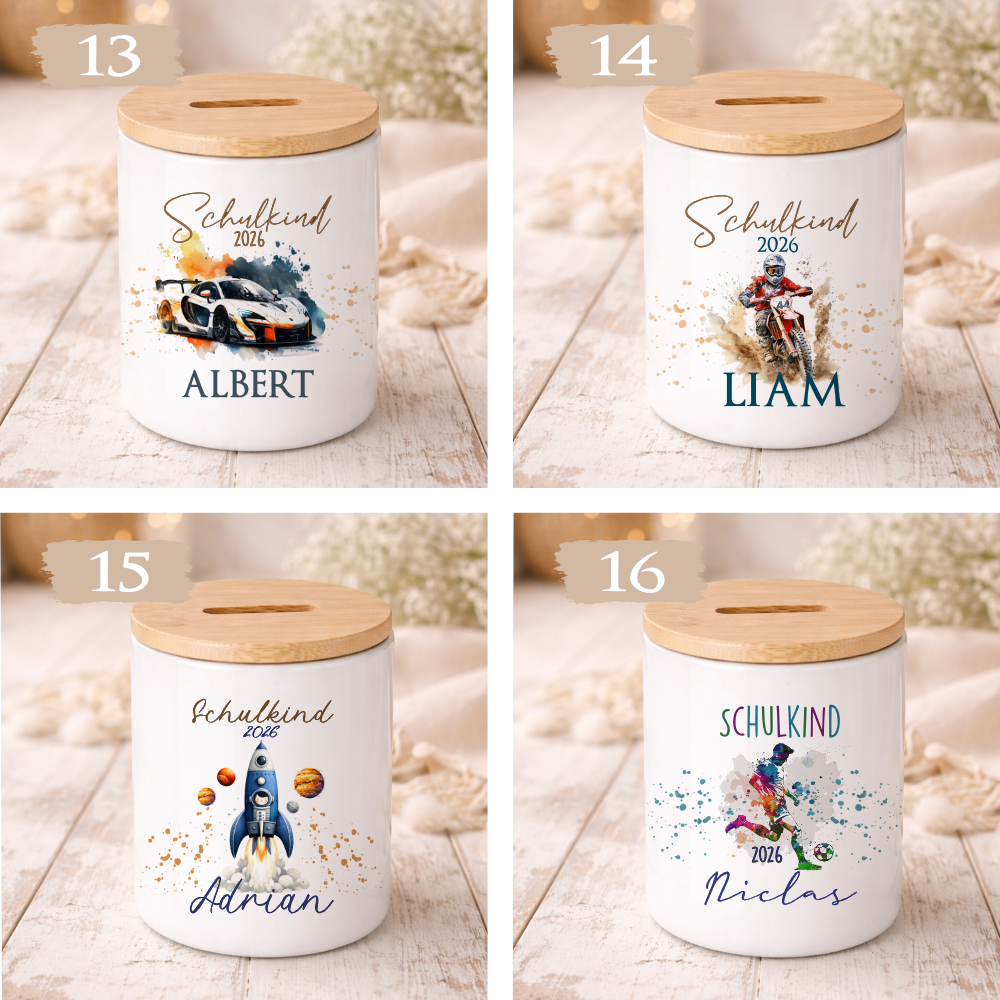 Einschulung Geschenk 2026 – Spardose personalisiert mit Namen – Schulkind Junge Mädchen – Geschenk zum Schulanfang