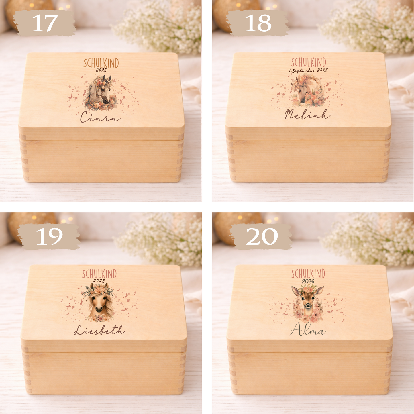 Holzkiste Schulkind 2026 Geschenk I Personalisierte Erinnerungsbox mit Namen viele Motive I Mädchen Einschulung Junge Geschenk Schulstart