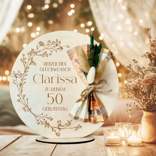 Geburtstagsgeschenk Geld Geschenk zum Geburtstag aus Holz Geldgeschenk mit Namen zum 18. 20. 30. 40. 50. 60. 70. 80. 90. Geburtstag Deko