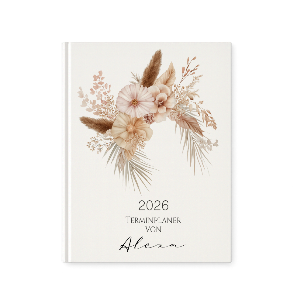 Personalisierter Terminplaner 2026 Din A5 | Hardcover Buchkalender mit Name | Florales & Boho Design