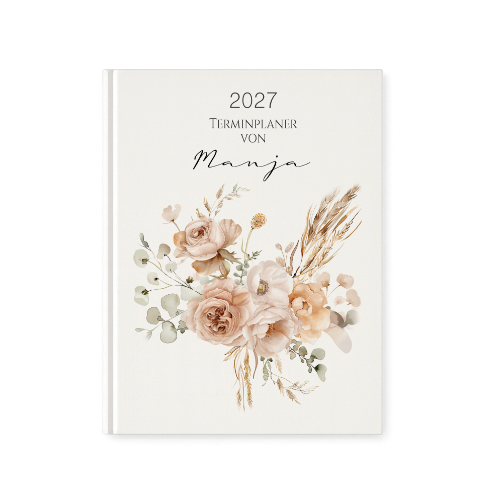 Personalisierter Terminplaner 2027 Din A5 | Hardcover Buchkalender mit Name | Florales & Boho Design