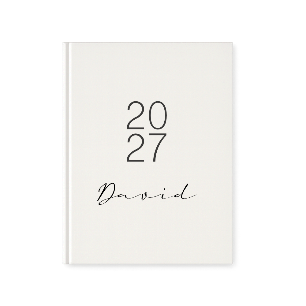 Personalisierter Terminplaner 2027 Din A5 | Minimalistischer Buchkalender mit Name | Weißes Hardcover – Manufaktur Liebevoll