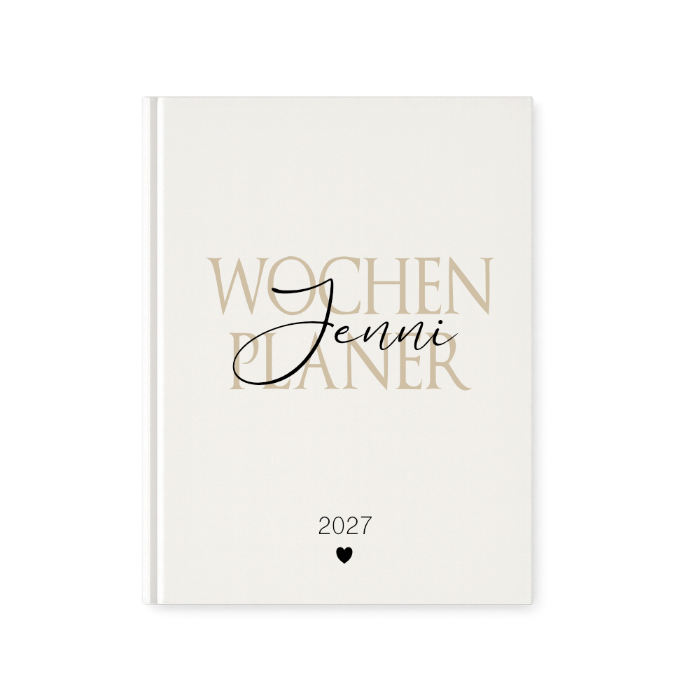Personalisierter Terminplaner 2027 Din A5 | Hardcover Buchkalender mit Name | Weißes Cover, Modernes Design