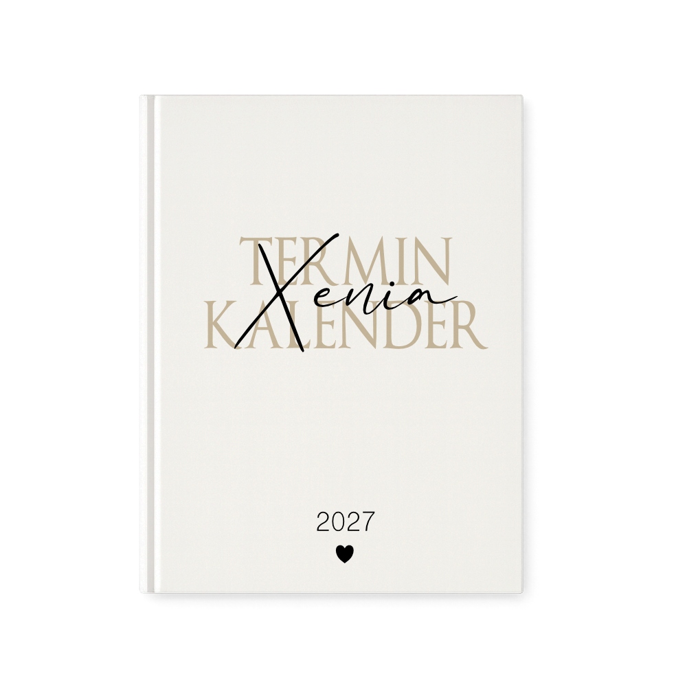 Personalisierter Terminplaner 2027 Din A5 | Hardcover Buchkalender mit Name | Weißes Cover, Modernes Design