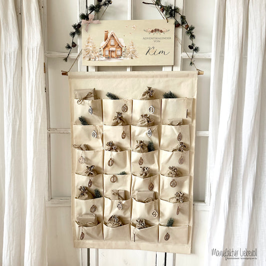 XL Adventskalender "Winterhaus" mit Namen zum Befüllen Stoff Adventskalender Geschenk Weihnachten Frauen Männer