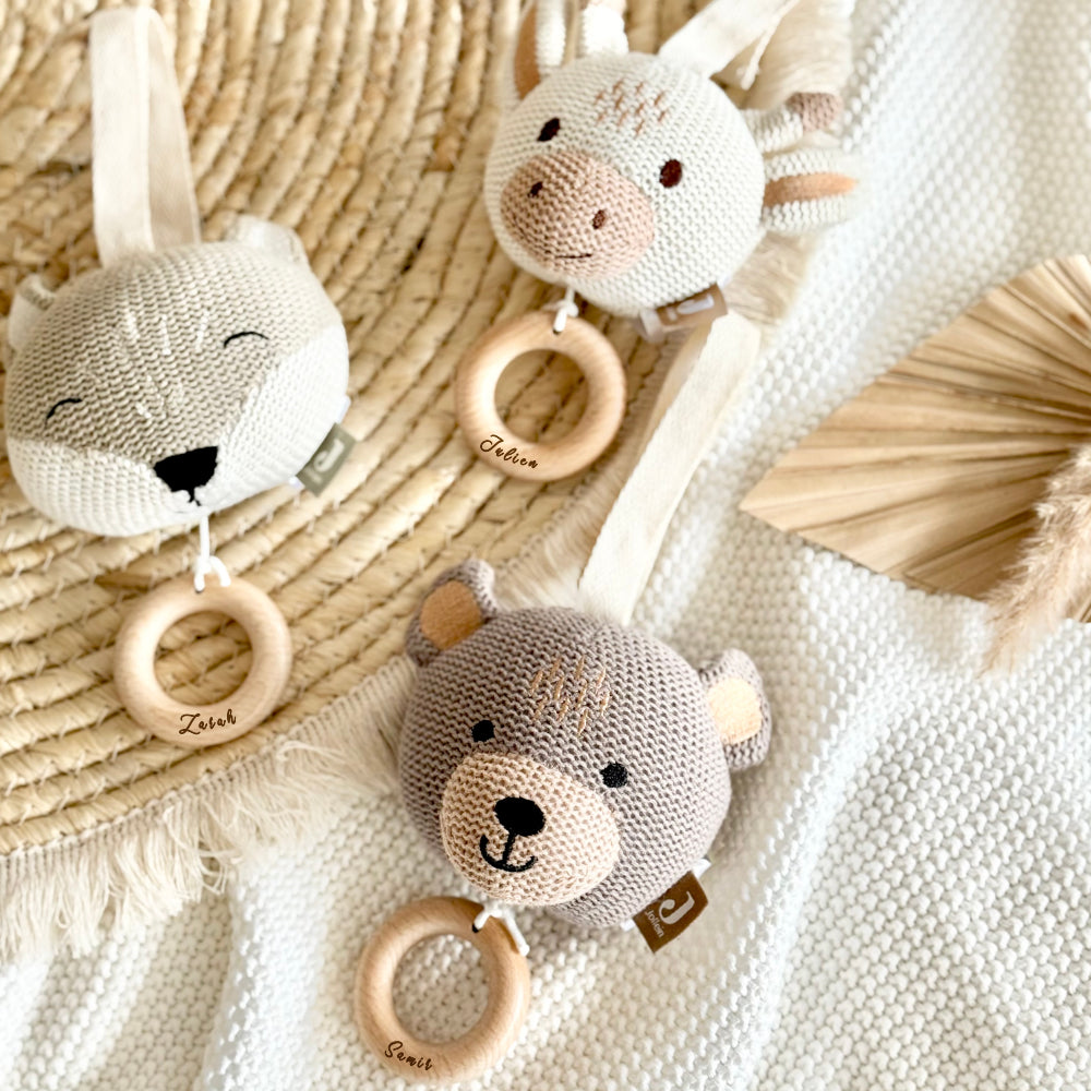 Personalisierte Spieluhr für Babys, Motive: Giraffe, Bär, Fuchs zum Auswählen